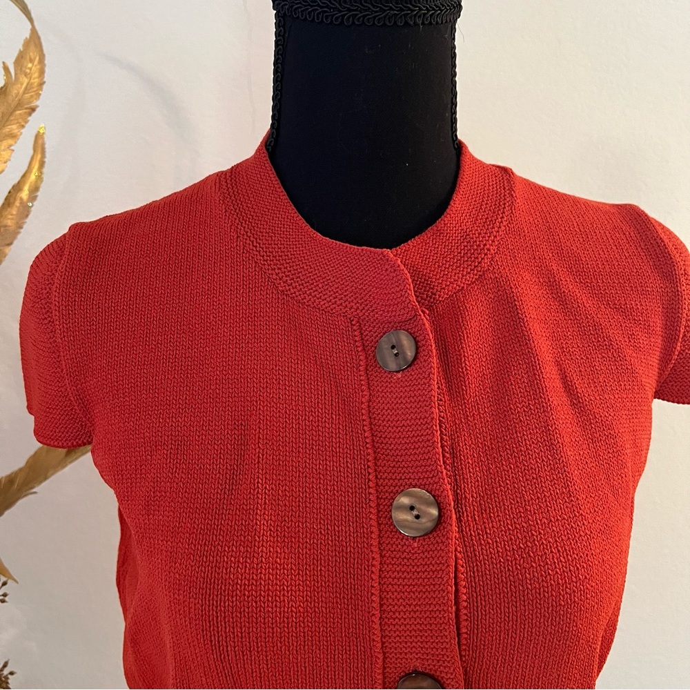 Jones New York Burnt Orange Button-Up Short Sleeve Cardigan - Picture 3 of 11